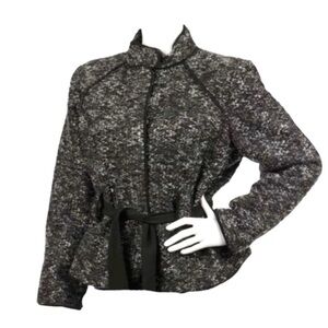 SANDRO Paris Tweed Black & Gray Belted  Designer Jacket